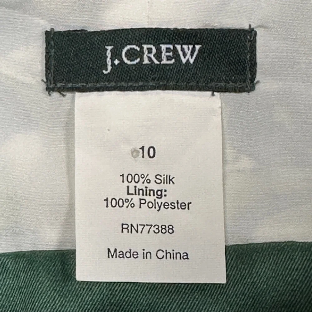 J Crew  Silk Slip Top Spaghetti Strap, Green & White Tropical Forest, Lined, 10